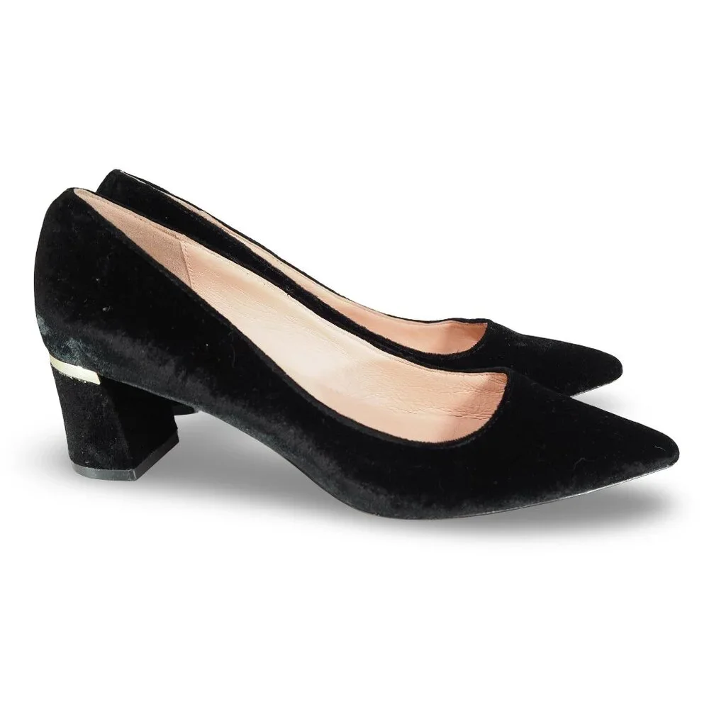 Kate Spade Milan Too Point Toe Velvet Black Heels Women's 7M Black / Gold Accent